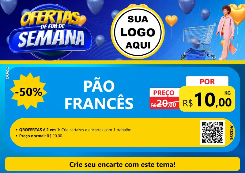 Modelo de Cartaz para Cartaz A4 Horizontal com o tema Ofertas de Fim de Semana para Padaria