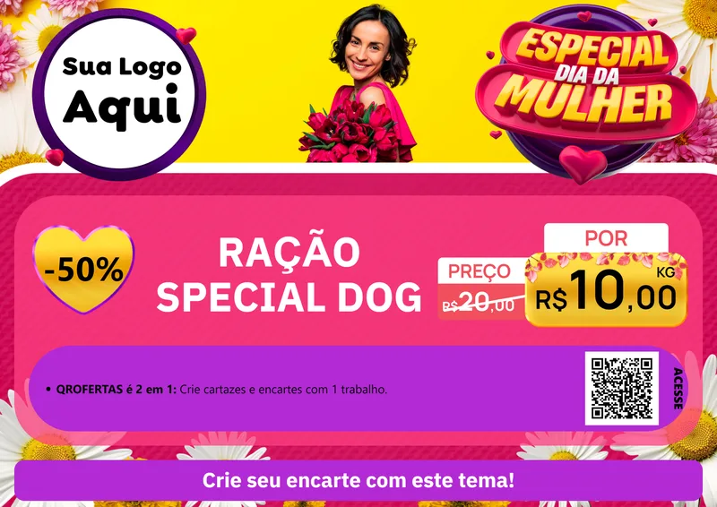 Modelo de Cartaz para Cartaz A4 Horizontal com o tema Especial Dia da Mulher para Pet Shop