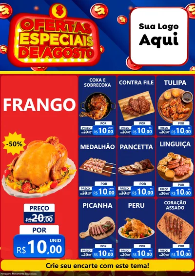 Modelo de Encarte para Encarte A4 Vertical com o tema Ofertas Especiais de Agosto para Assados