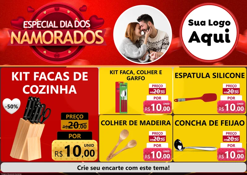 Modelo de Encarte para Encarte A4 Horizontal com o tema Especial Dia Dos Namorados para Utilidades Domésticas