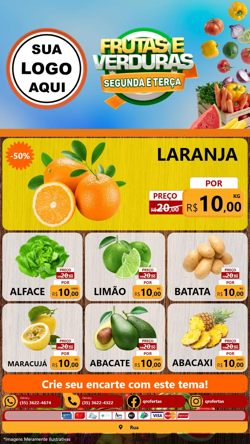 Modelo de Rede Social para Stories com o tema Frutas e Verduras Segunda e Terça para Hortifrúti