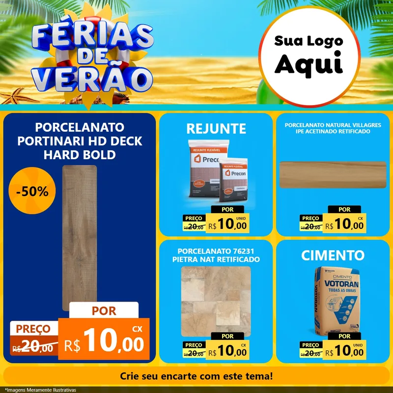 Modelo de Rede Social para Feed Facebook com o tema Férias de Verão para Pisos e revestimentos