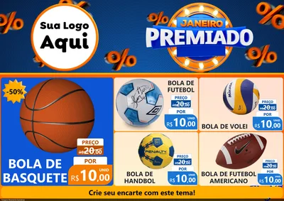 Modelo de Encarte para Encarte A4 Horizontal com o tema Janeiro Premiado para Artigos Esportivos