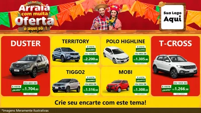 Modelo de TV para TV Horizontal com o tema Arraiá Com Muita Oferta - É Aqui Sô! para Concessionaria de Carros