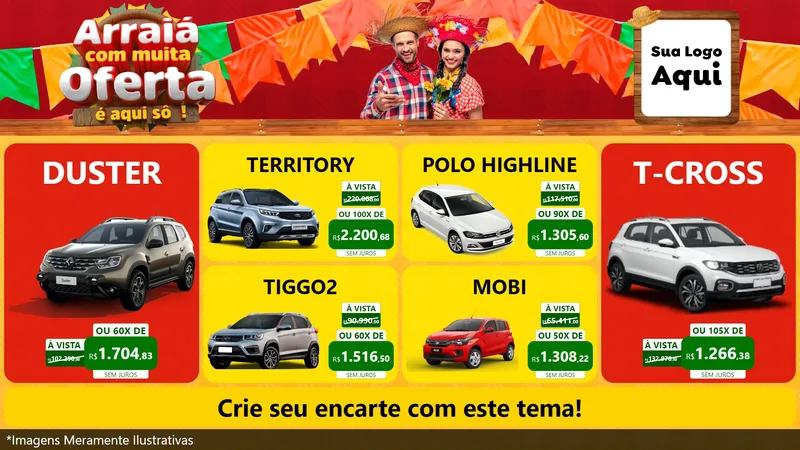 Modelo de TV para TV Horizontal com o tema Arraiá Com Muita Oferta - É Aqui Sô! para Concessionaria de Carros
