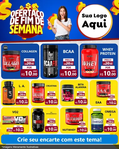 Modelo de Rede Social para Feed Instagram com o tema Ofertaço de Fim de Semana para Suplementos alimentares