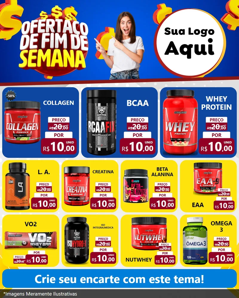 Modelo de Rede Social para Feed Instagram com o tema Ofertaço de Fim de Semana para Suplementos alimentares