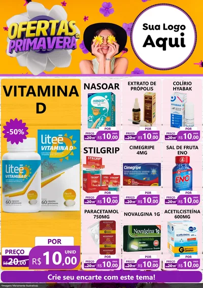 Modelo de Encarte para Encarte A4 Vertical com o tema Ofertas Da Primavera para Farmácia