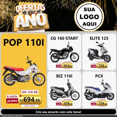 Modelo de Rede Social para Feed Facebook com o tema Ofertas de Fim de Ano para Concessionaria de Motos