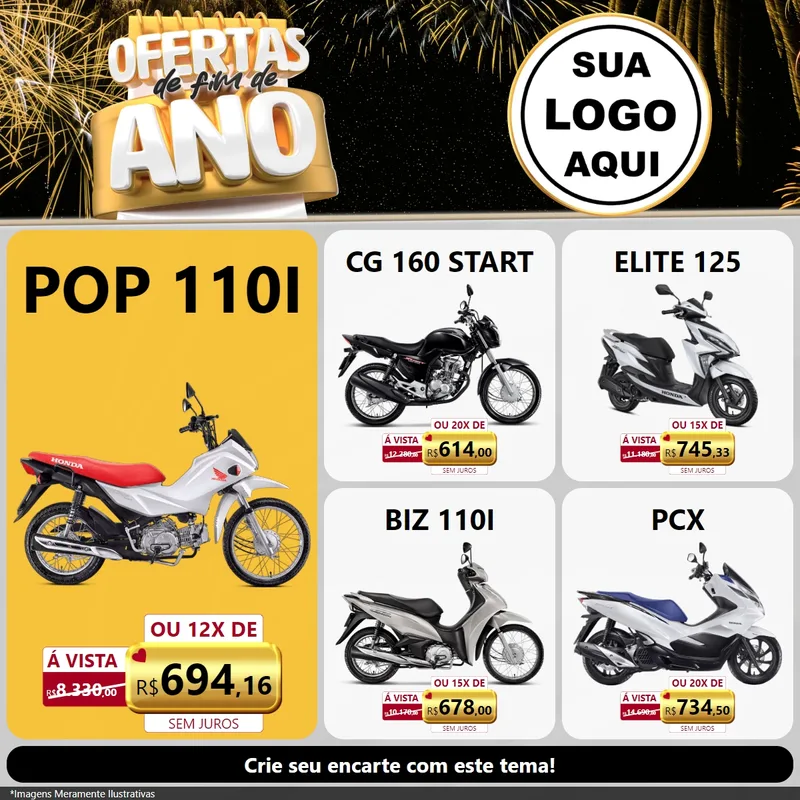 Modelo de Rede Social para Feed Facebook com o tema Ofertas de Fim de Ano para Concessionaria de Motos