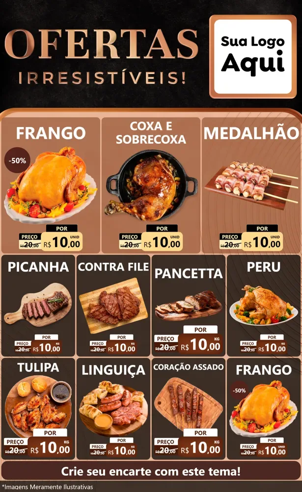 Modelo de Encarte para Encarte Grande com o tema Ofertas Irresistíveis! para Assados