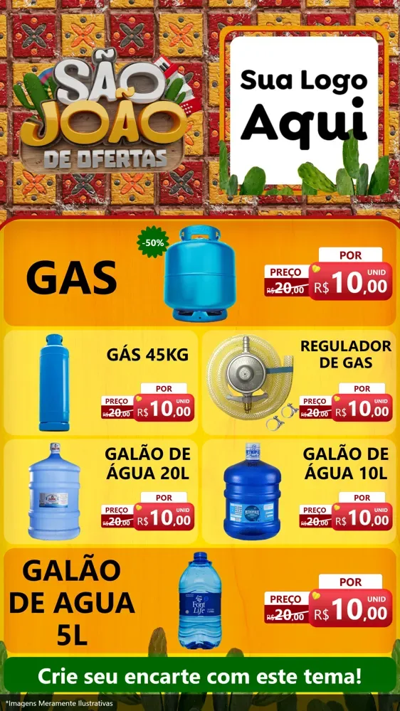 Modelo de TV para TV Vertical com o tema São João de Muitas Ofertas - Junina para Água e gás