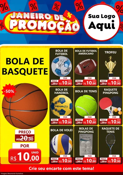 Modelo de Encarte para Encarte A4 Vertical com o tema Janeiro de Promoção para Artigos Esportivos