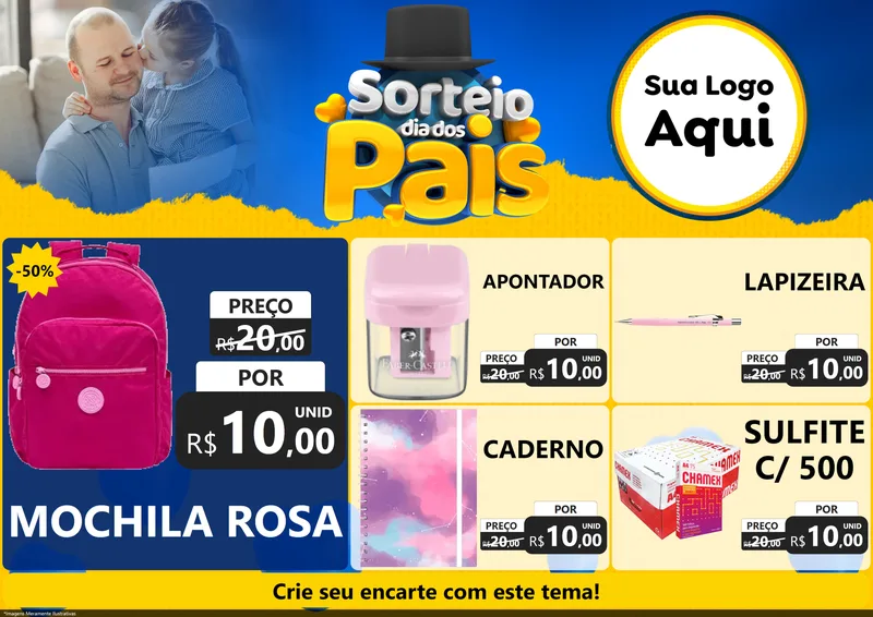 Modelo de Encarte para Encarte A4 Horizontal com o tema Sorteio Dia Dos Pais para Papelaria