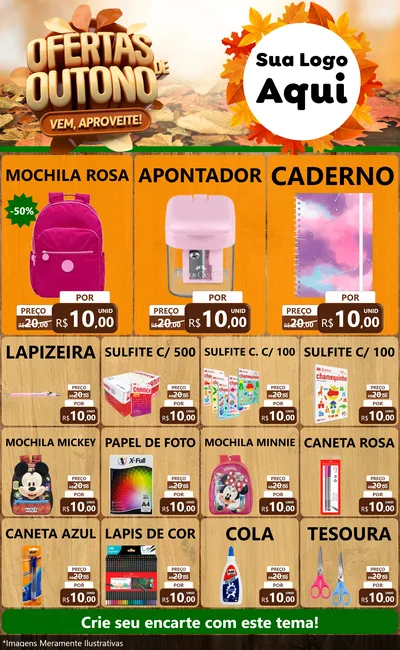 Modelo de Encarte para Encarte Grande com o tema Ofertas de Outono - Vem, Aproveite! para Papelaria
