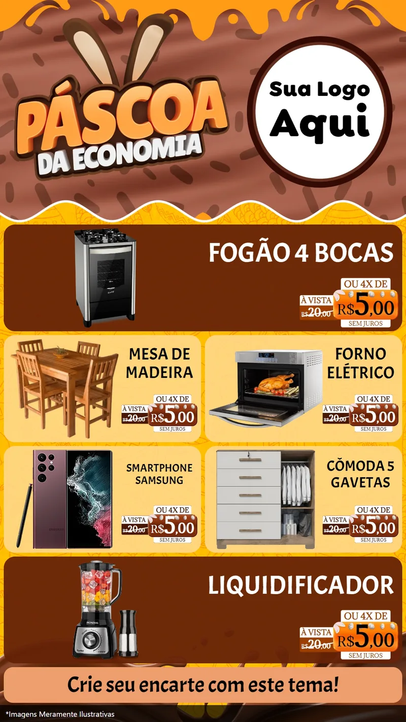 Modelo de TV para TV Vertical com o tema Páscoa da Economia para Móveis e Eletro