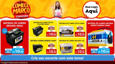 Modelo de TV para TV Horizontal com o tema Comece Março Economizando para Baterias Elétricas