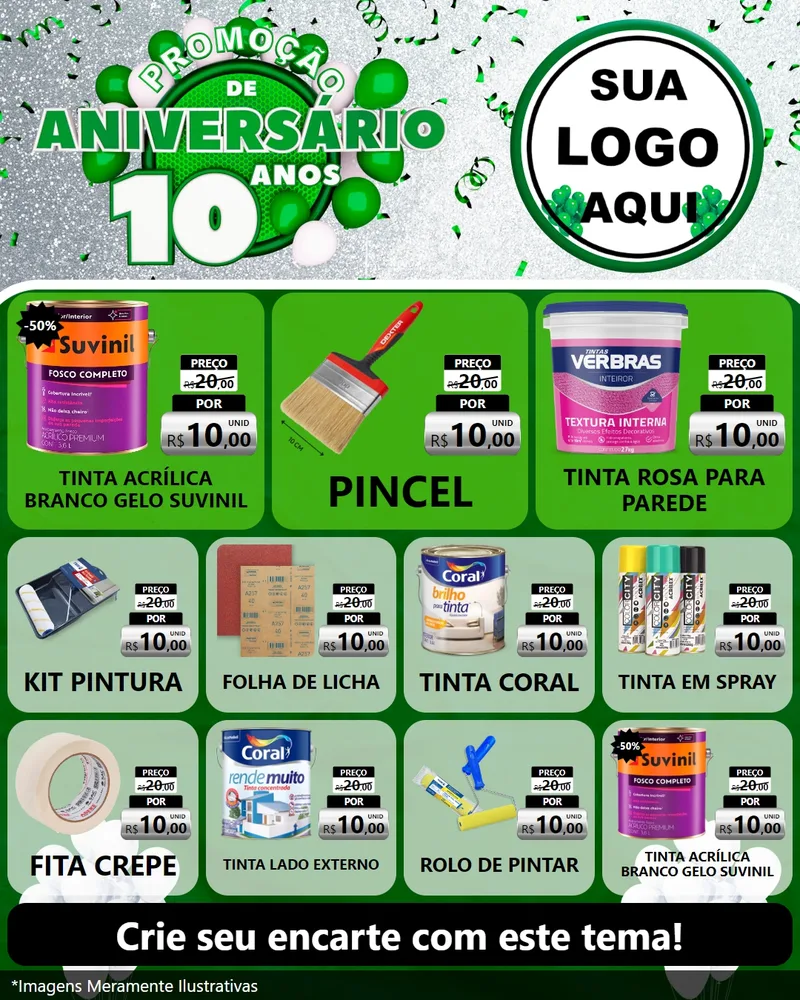 Modelo de Rede Social para Feed Instagram com o tema Promoção de Aniversário - 10 Anos para Tintas e Ferramentas