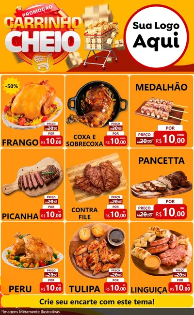 Modelo de Encarte para Encarte Grande com o tema Promoção carrinho cheio para Assados
