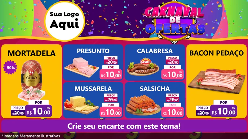 Modelo de TV para TV Horizontal com o tema Carnaval de Ofertas para Frios e Laticínios