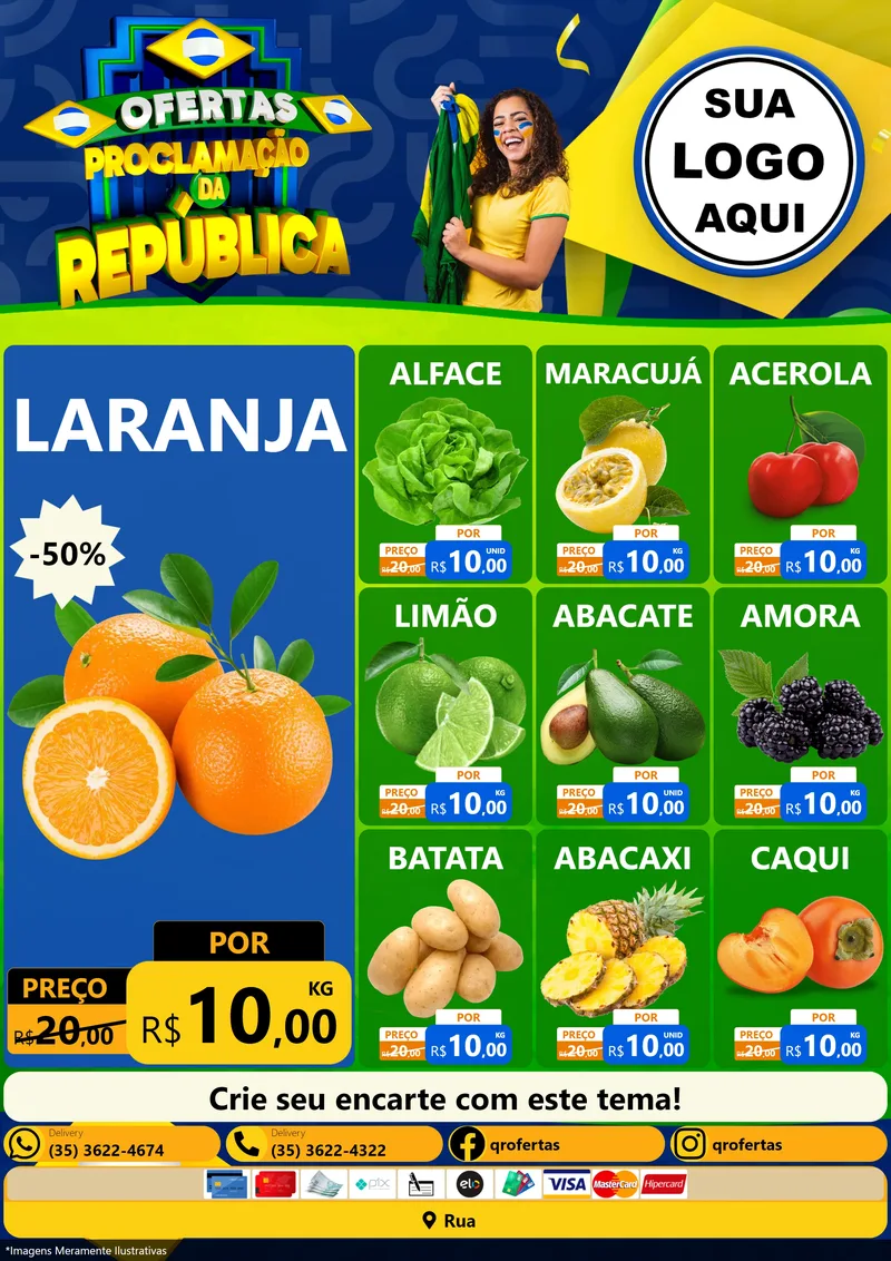 Modelo de Encarte para Encarte A4 Vertical com o tema Ofertas Proclamação da República para Hortifrúti