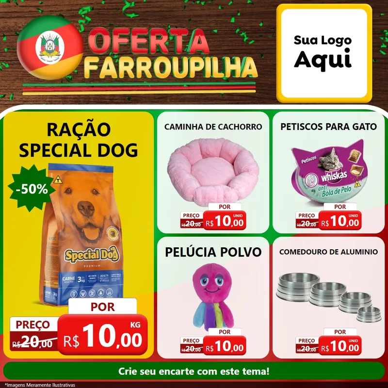 Modelo de Rede Social para Feed Facebook com o tema Oferta Farroupilha para Pet Shop