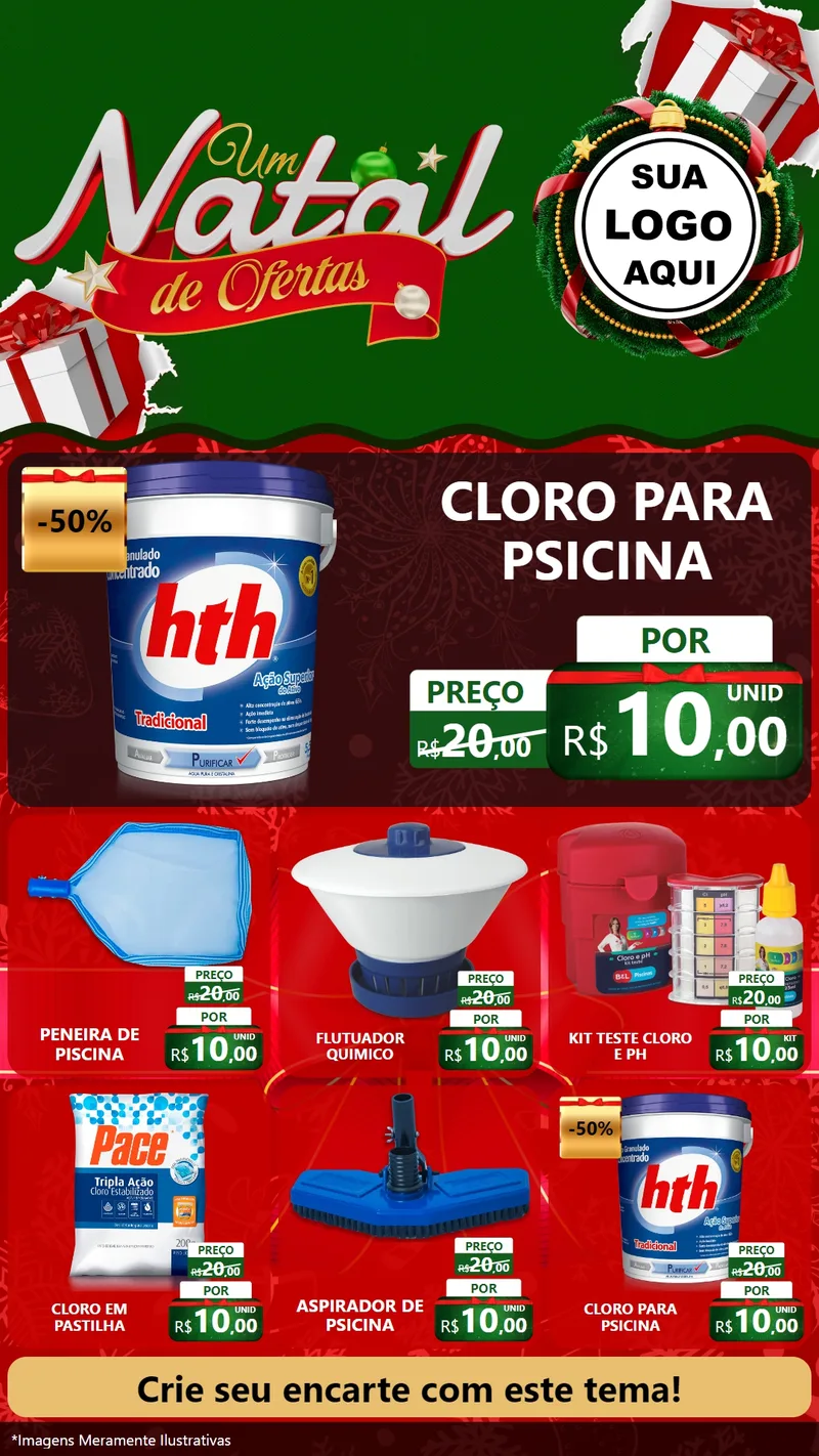 Modelo de Rede Social para Stories com o tema Um Natal de Ofertas para Produtos para Piscina