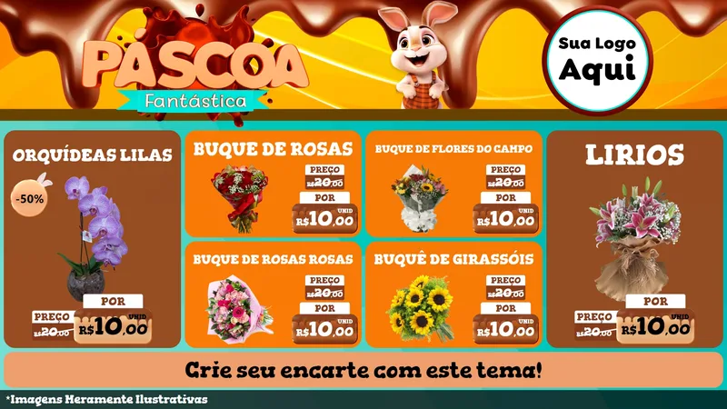 Modelo de TV para TV Horizontal com o tema Páscoa Fantástica para Floricultura e jardim