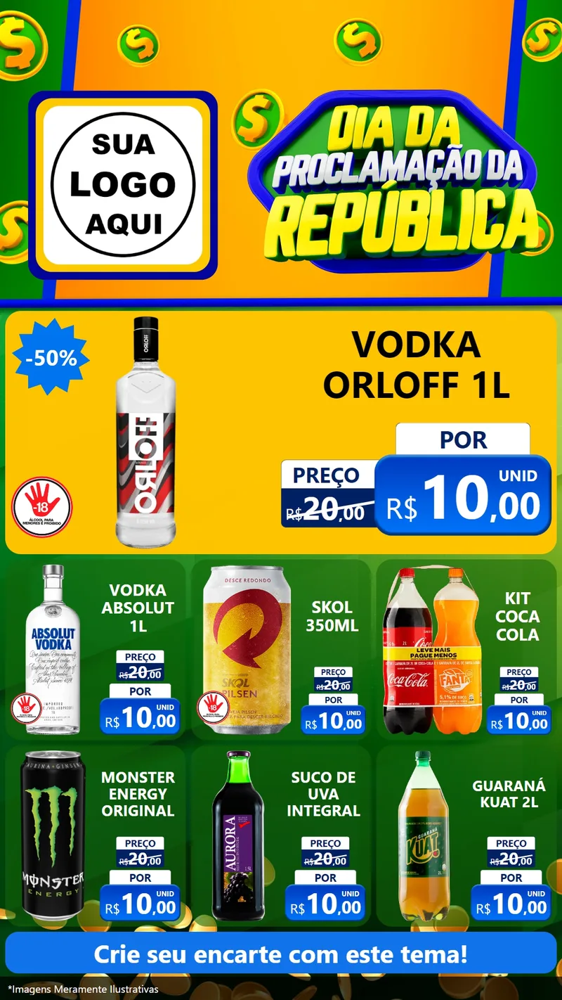 Modelo de Rede Social para Stories com o tema Dia Da Proclamação da República para Distribuidora de bebidas