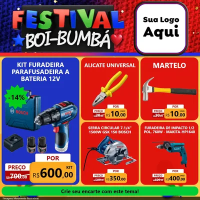 Modelo de Rede Social para Feed Facebook com o tema Festival Boi-Bumbá para Maquinas e Ferramentas