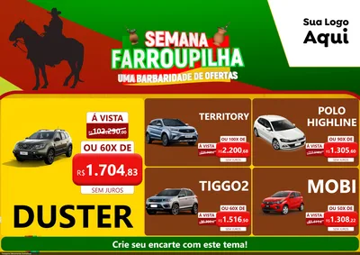 Modelo de Encarte para Encarte A4 Horizontal com o tema Semana Farroupilha - Uma Barbaridade de Ofertas para Concessionaria de Carros