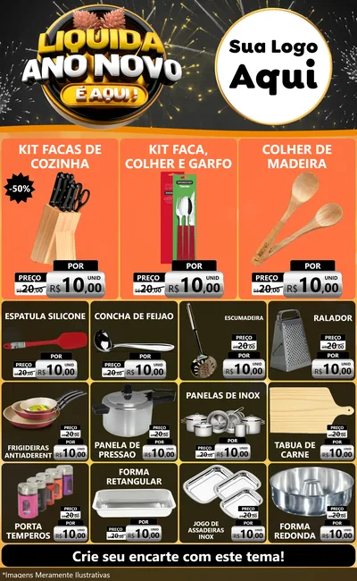 Modelo de Encarte para Encarte Grande com o tema Liquida Ano Novo É Aqui! para Utilidades Domésticas