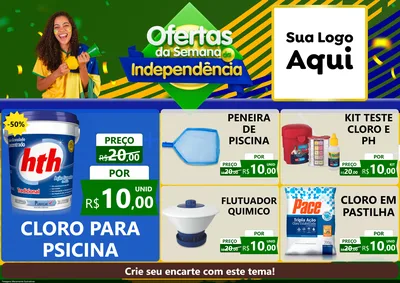 Modelo de Encarte para Encarte A4 Horizontal com o tema Ofertas da Semana da Independência para Produtos para Piscina