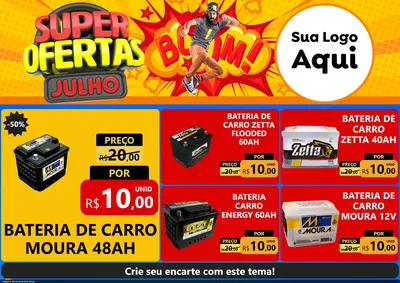 Modelo de Encarte para Encarte A4 Horizontal com o tema Super Ofertas Julho para Baterias Elétricas