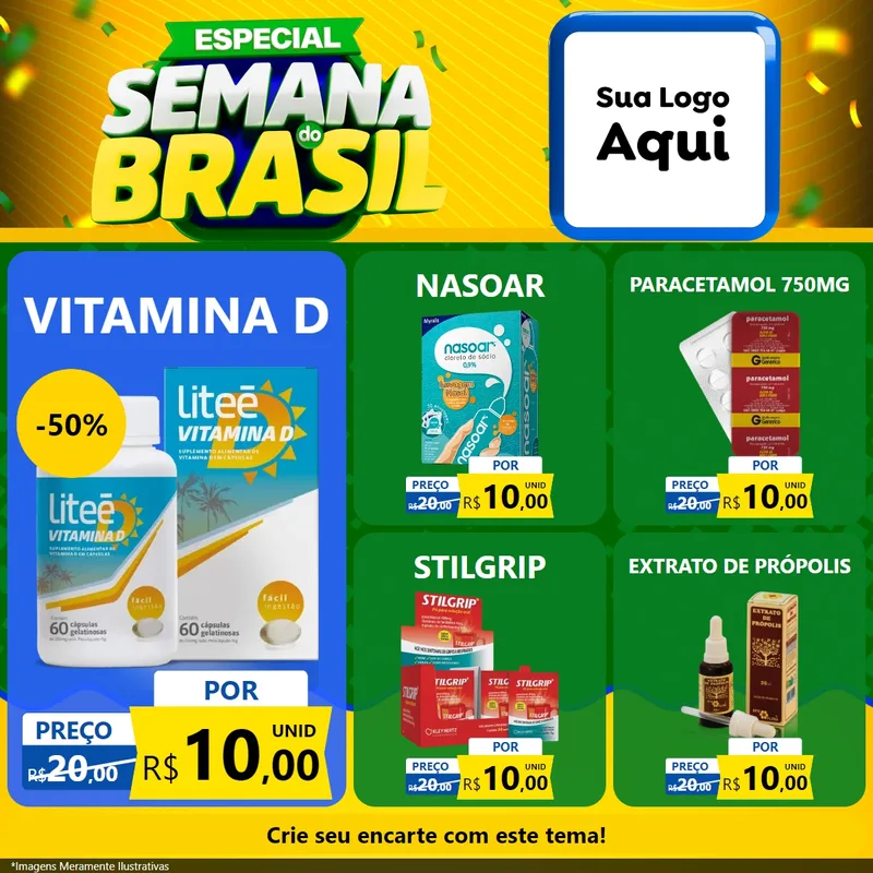 Modelo de Rede Social para Feed Facebook com o tema Especial Semana do Brasil para Farmácia