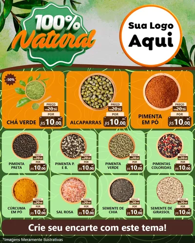 Modelo de Rede Social para Feed Instagram com o tema 100% Natural para Produtos Naturais