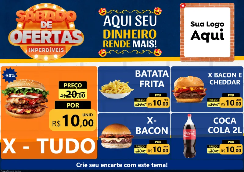 Modelo de Encarte para Encarte A4 Horizontal com o tema Sábado de Ofertas Imperdíveis para Hamburgueria