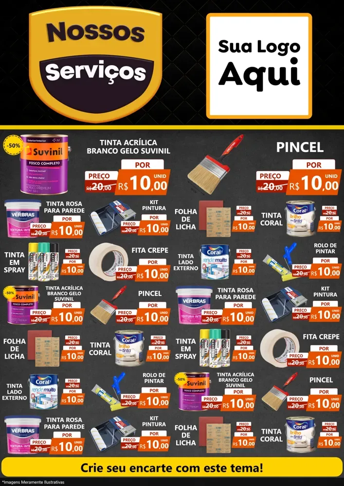 Modelo de Encarte para Encarte A4 Vertical com o tema Nossos Serviços para Tintas e Ferramentas