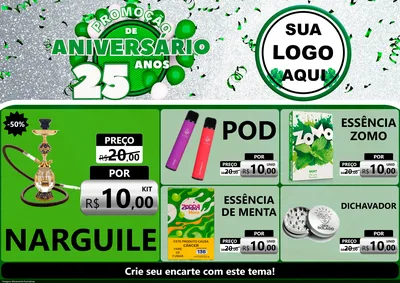 Modelo de Encarte para Encarte A4 Horizontal com o tema Promoção de Aniversário - 25 Anos para Tabacaria