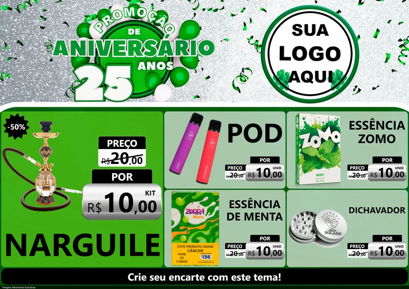 Modelo de Encarte para Encarte A4 Horizontal com o tema Promoção de Aniversário - 25 Anos para Tabacaria