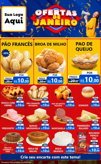 Modelo de Encarte para Encarte Grande com o tema Ofertas de Janeiro para Padaria