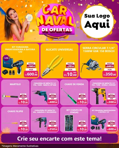 Modelo de Rede Social para Feed Instagram com o tema Carnaval de Ofertas para Maquinas e Ferramentas
