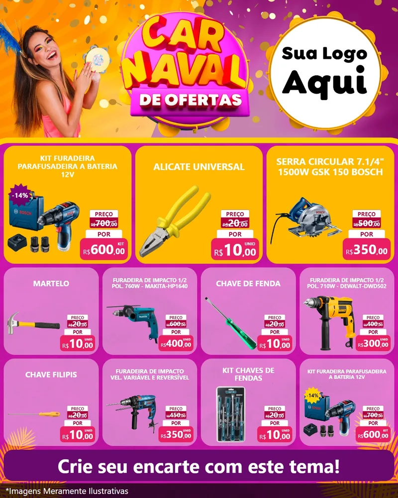 Modelo de Rede Social para Feed Instagram com o tema Carnaval de Ofertas para Maquinas e Ferramentas