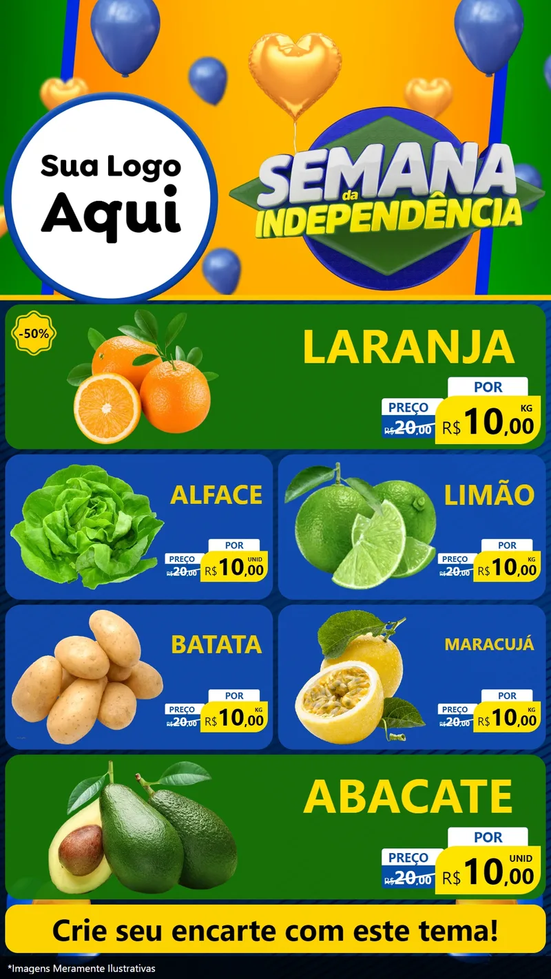 Modelo de TV para TV Vertical com o tema Semana da Independência para Hortifrúti