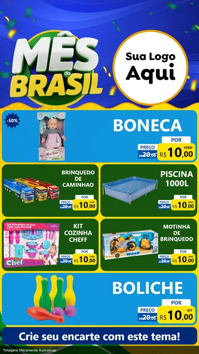Modelo de TV para TV Vertical com o tema Mês do Brasil para Brinquedos
