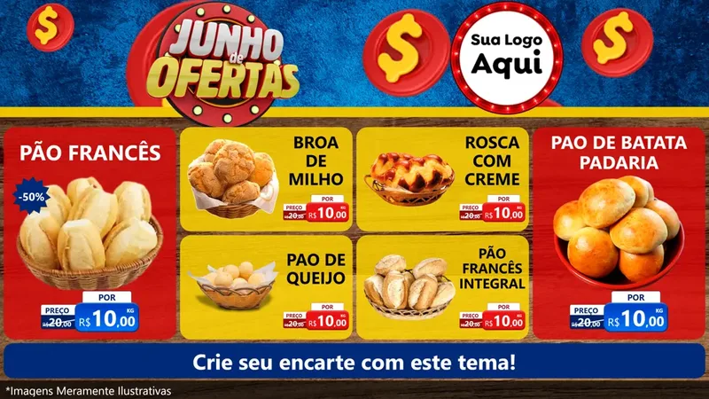 Modelo de TV para TV Horizontal com o tema Junho de Ofertas para Padaria