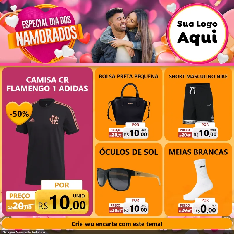 Modelo de Rede Social para Feed Facebook com o tema Especial Dia dos Namorados para Roupas e acessórios