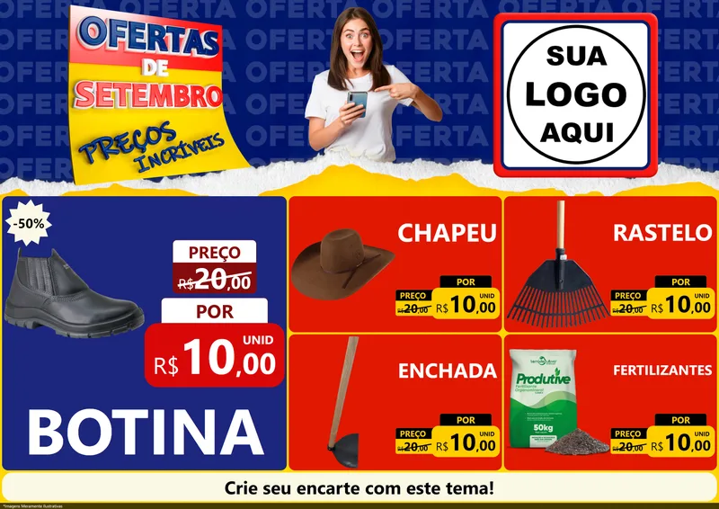 Modelo de Encarte para Encarte A4 Horizontal com o tema Ofertas de Setembro - Preços Incríveis para Agropecuária