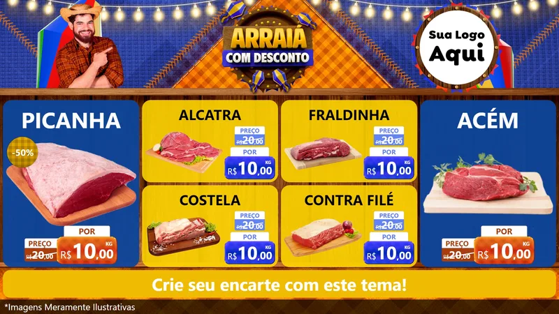 Modelo de TV para TV Horizontal com o tema Arraiá Com Desconto para Açougue