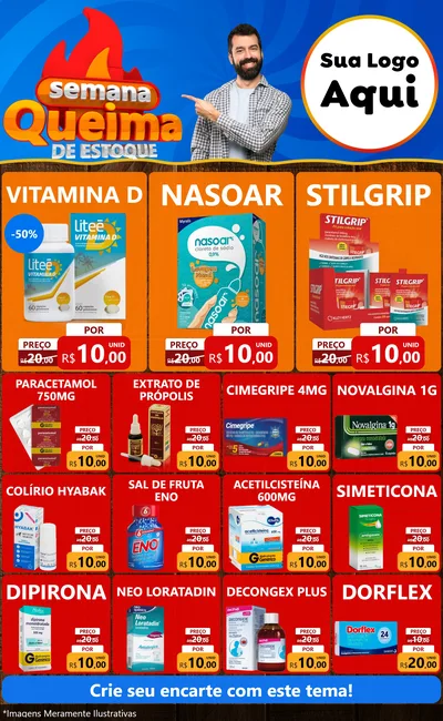 Modelo de Encarte para Encarte Grande com o tema Semana Queima de Estoque para Farmácia